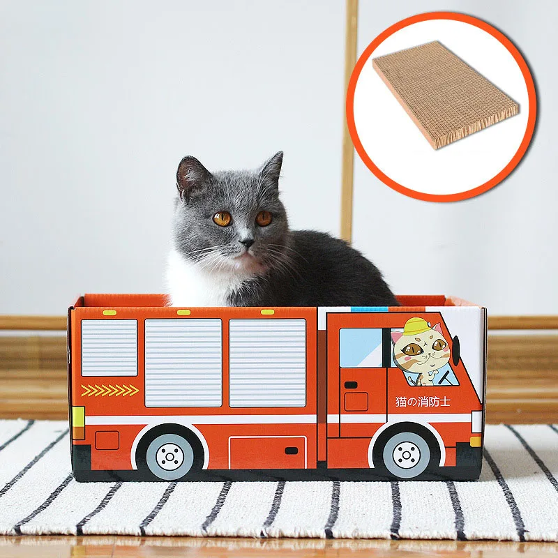 fire truck Милая Когтеточка для кошек, домик для когтей домашних собак, Когтеточка, кровать, Японский Корейский молочный автомобиль, картонная коробка, кровать для кошек С Кошачьей Мятой, товары для домашних животных - Цвет: fire truck