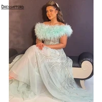 off the shoulder luxury evening dresses gowns 2022 feathers beading for women party