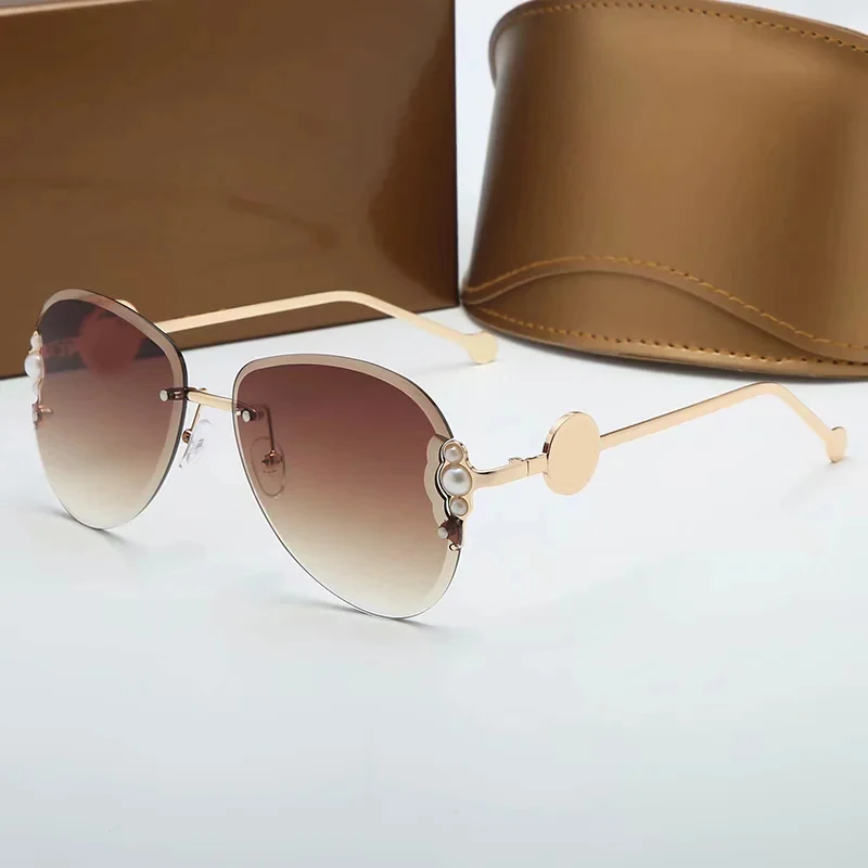 

Top Frameless Sunglasses Women Brand Designer Gradient Color Pearl Luxury Sunglasses Driving Fashion Shopping Glass Gafas de sol