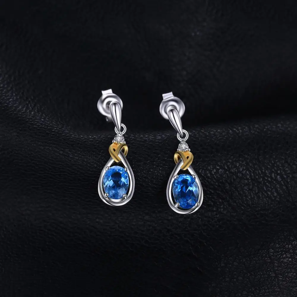 Jewelrypalace Любовь Узел 1.9ct Природный Голубой топаз алмаза акцентировано стерлингового серебра 925 18 К золото Длинные висячие серьги Красивые ювелирные изделия