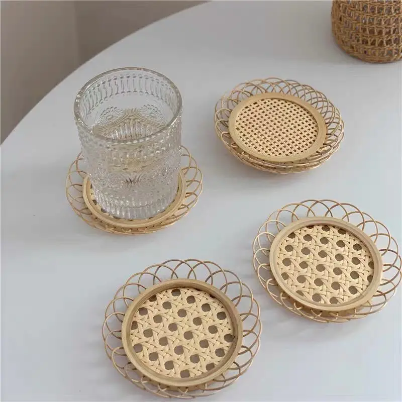 

Bamboo Braid Coaster Handmade Macrame Cup Cushion Coffee Milk Mug Cup Family Office Coasters Heat-resistant Nonslip Pads