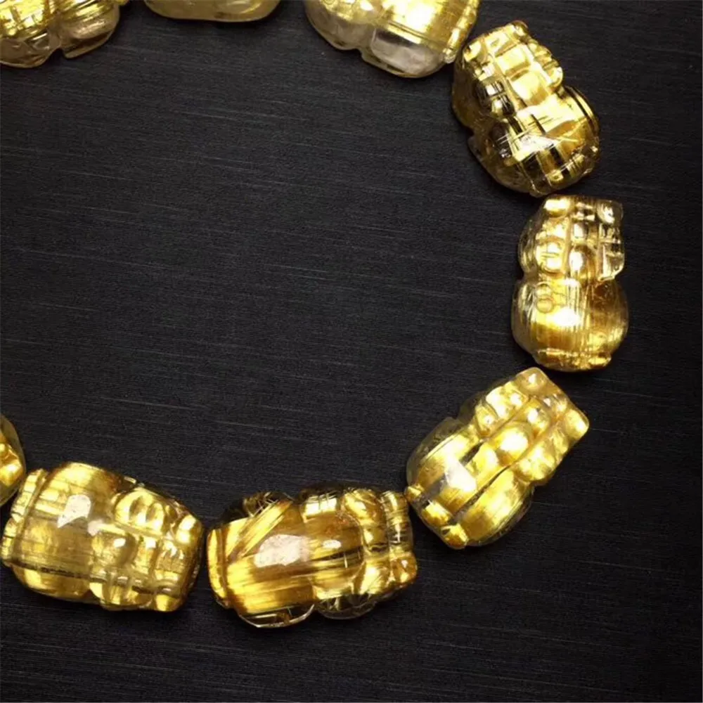 

Natural Pixiu Gold Rutilated Bracelet For Women Lady Man 13c9mm Beads Quartz Stretch Brazil Wealthy Jewelry AAAAA Certificate