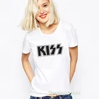 Футболка женская с надписью KISS, Модный повседневный топ с принтом Рок  rool, уличная одежда, на лето