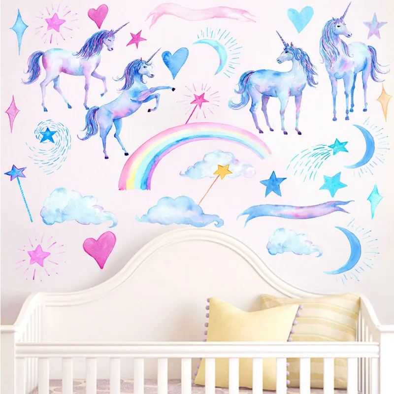 unicorn wall stickers for kids rooms bedroom living room decorative children wall decals diy vinyl wallpaper murals home decor free global shipping