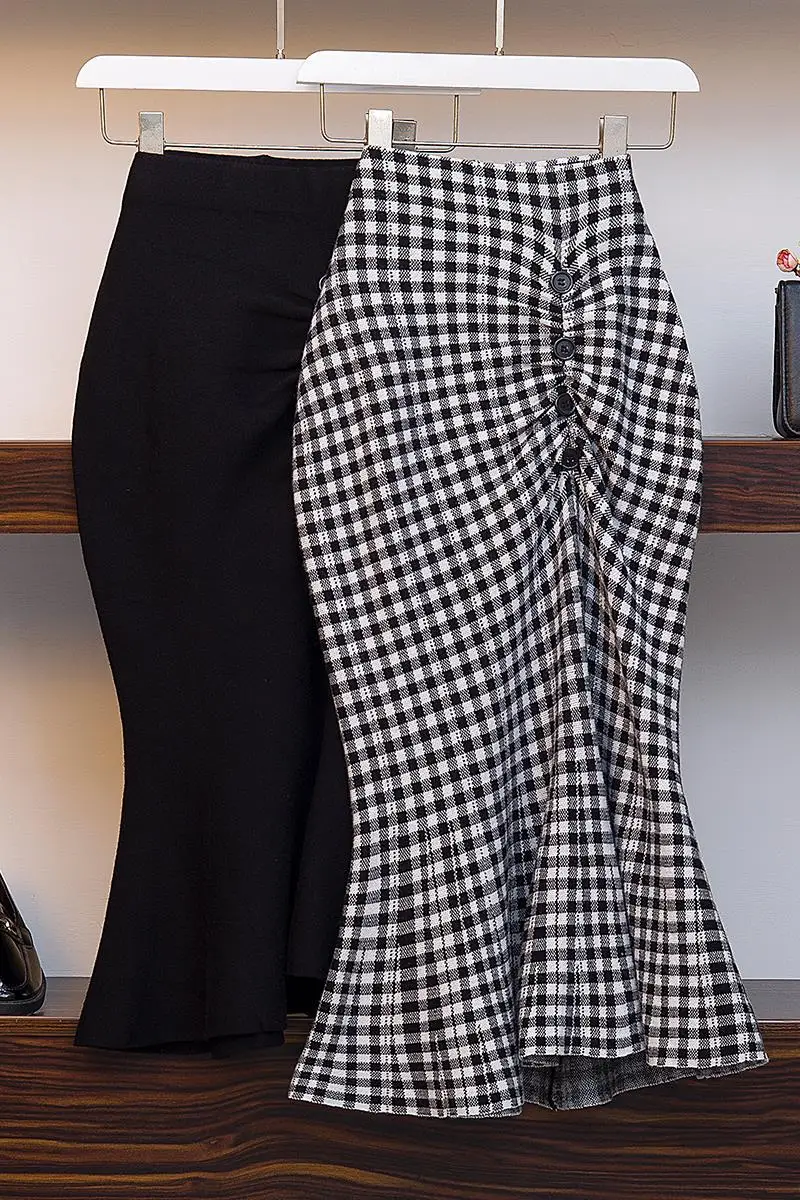 4XL новая женская трикотажная клетчатая юбка облегающая бедра длинная годе| |