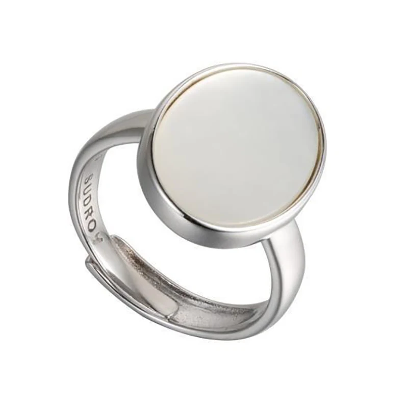 

NewNew silver original Korean trendy white mother-of-pearl frost oval craft elegant noble charm gemstone opening adjustable ring