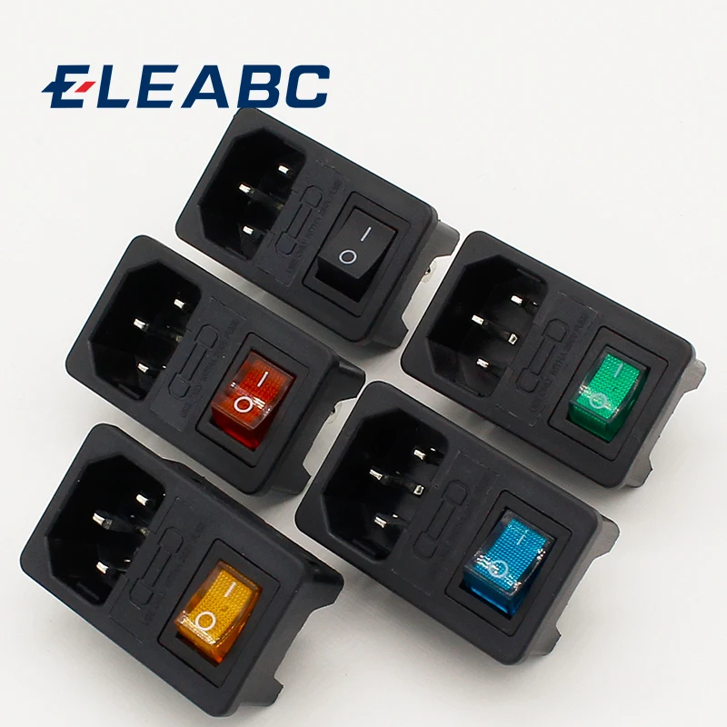 Brass Parts ! 5pcs ! with 10A fuse ! Multicolor Rocker Switch Fused IEC 320 C14 Inlet Power Socket Fuse Switch AC Socket
