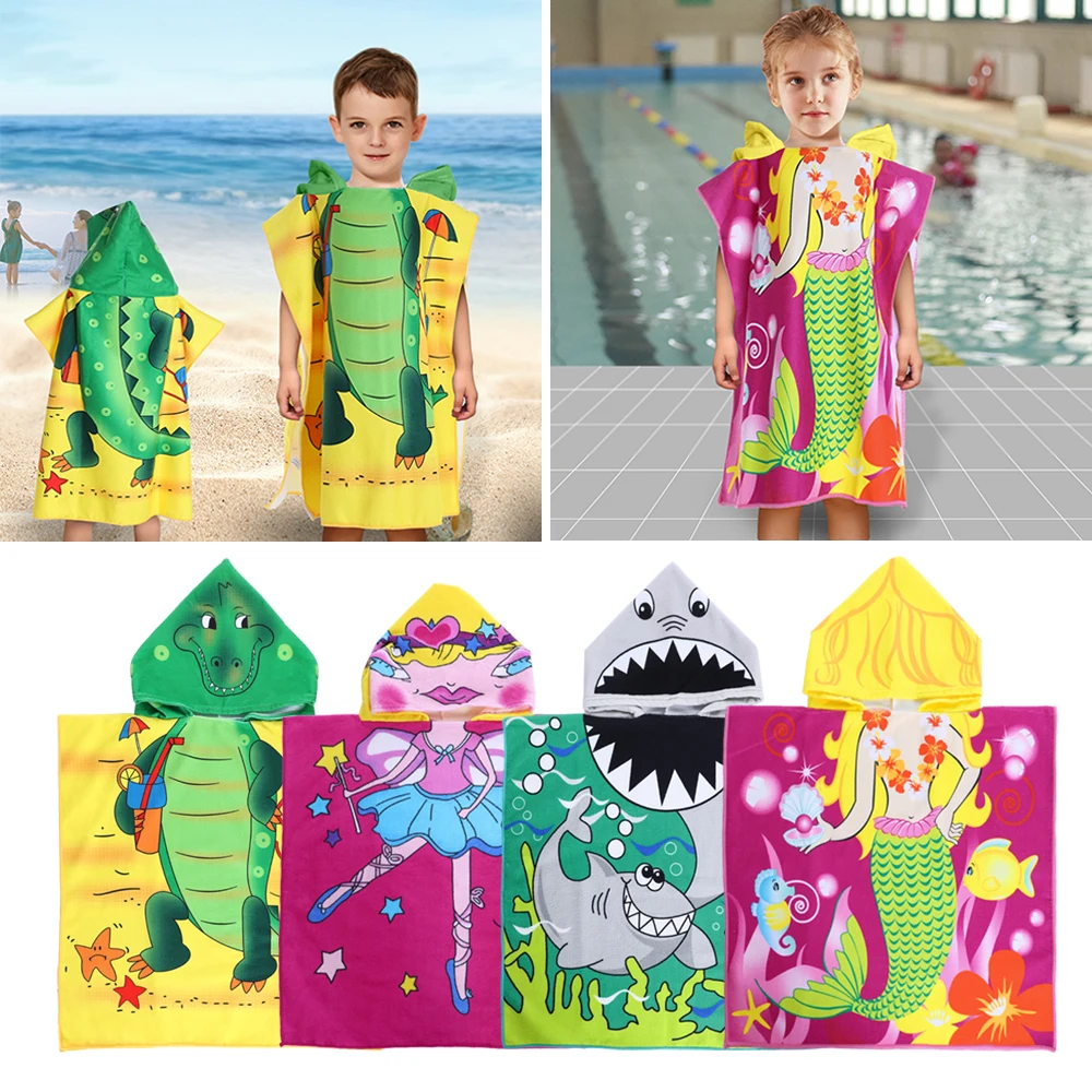 Детское пляжное банное полотенце с капюшоном для малышей мультяшное мягкое