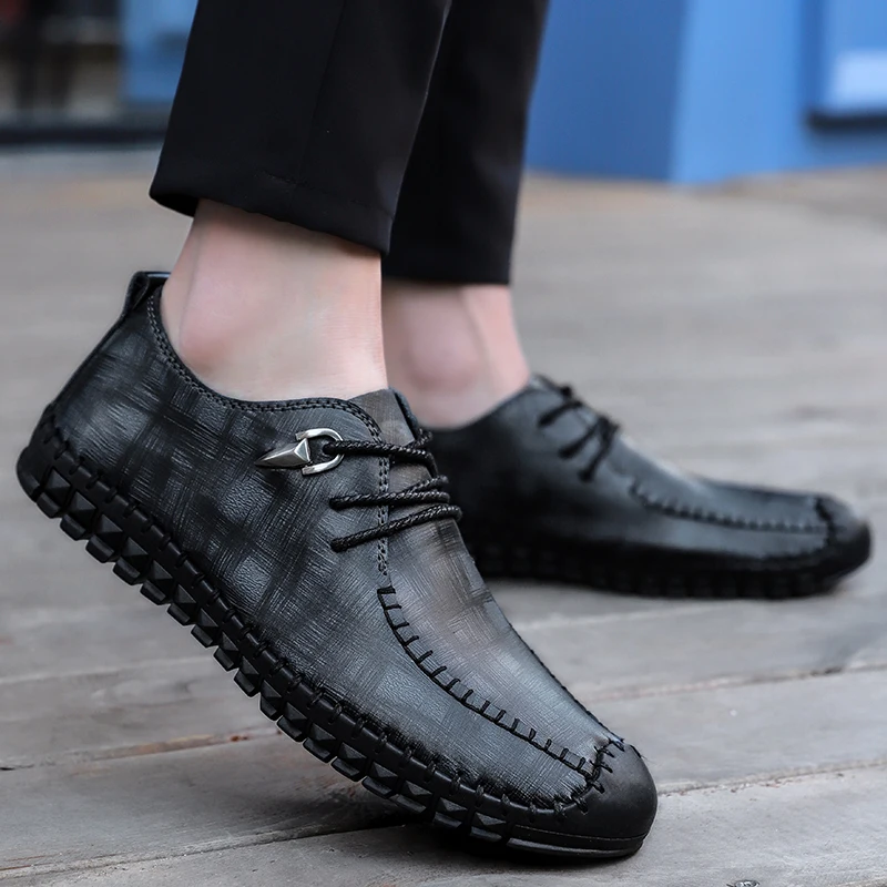 

Men Casual Shoes Leather Classic Fashion Male Leather Flats Black Business Shoes Hiking Sneakers Tenis Masculino Lightweight