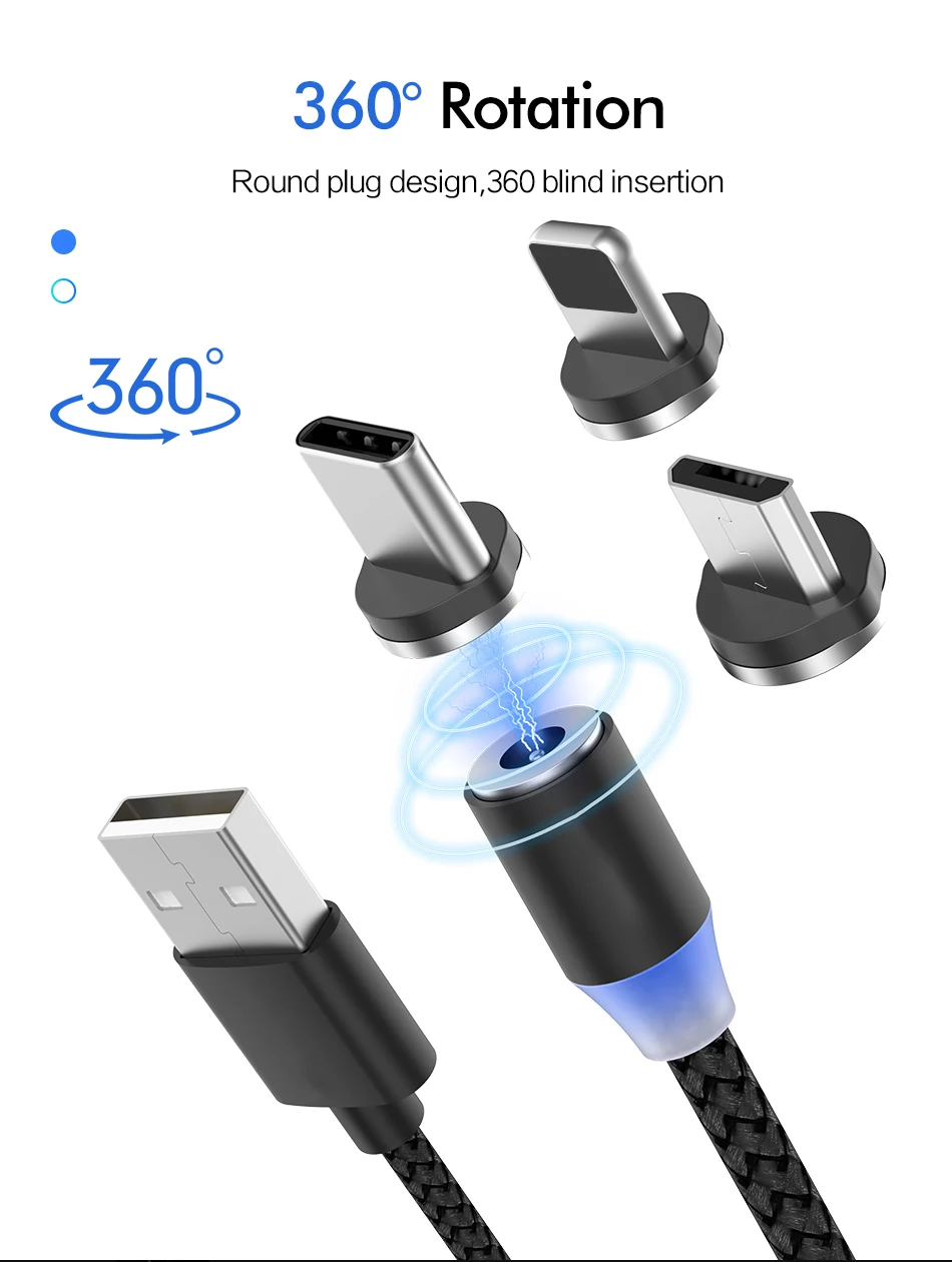 1 м 2 м 2.4A Магнитный USB кабель Micro usb type C кабель со светодиодной подсветкой Магнит USB лента C Шнур для iPhone samsung Xiaomi Кабель зарядного устройства