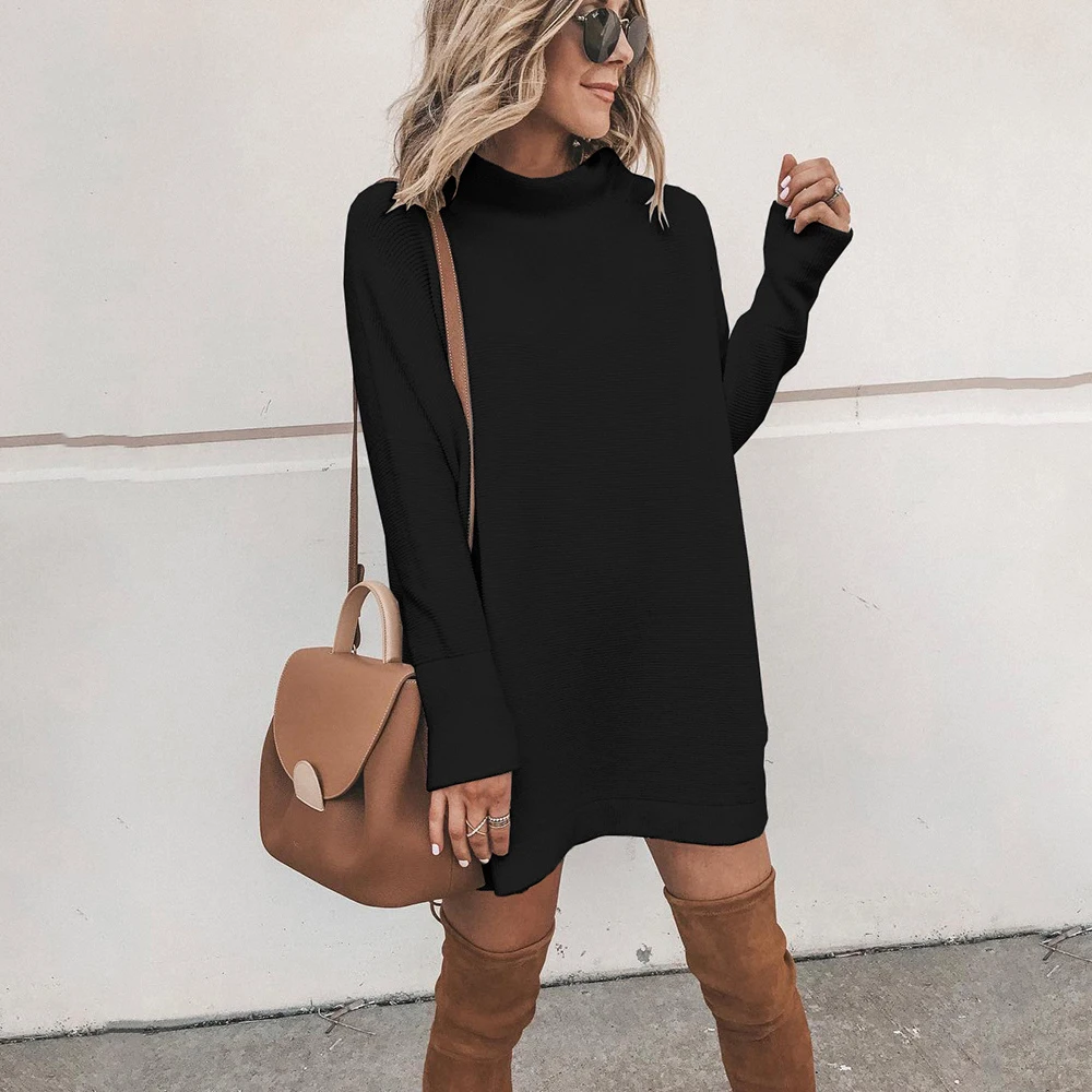 Red Autumn Winter Long Sleeve Thin Knitted Dress Straight Mini Casual Women Dresses Streetwear Femme Black White Gray Vestidos | Женская
