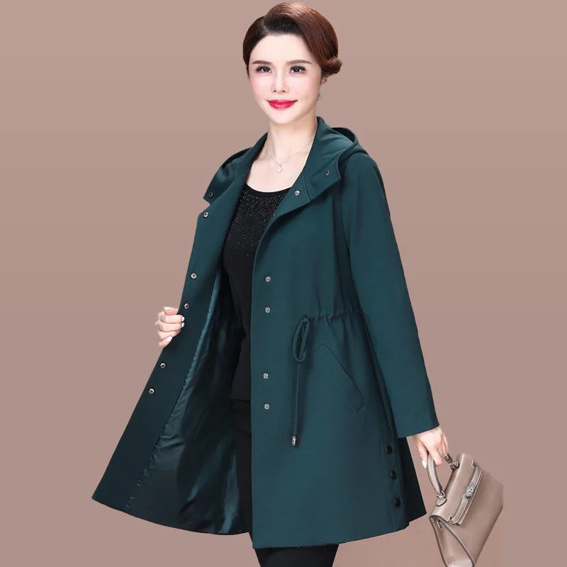 Women's Windbreaker 2023 New High Quality Jacket Female Spring Autumn Temperament Slim Middle Aged Mother Trench Coat XL-5XL