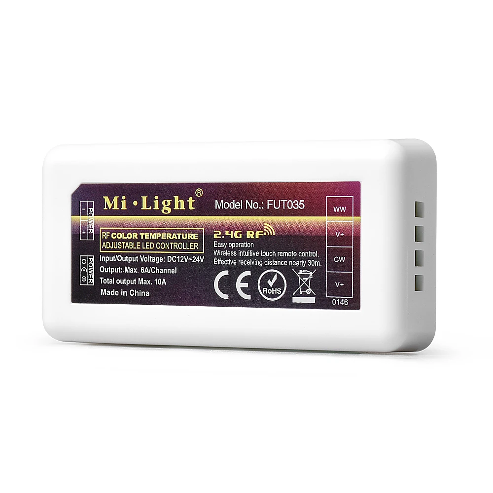 

FUT035 2.4GHz Dual White Led Controller 4 Zone Wireless Dimmer For CCT Led Strip Color And Brightness Adjustable