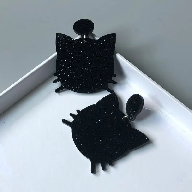 Черная кошка серьги-гвоздики для женщин акриловая Мода хип-хоп ночной клуб украшения