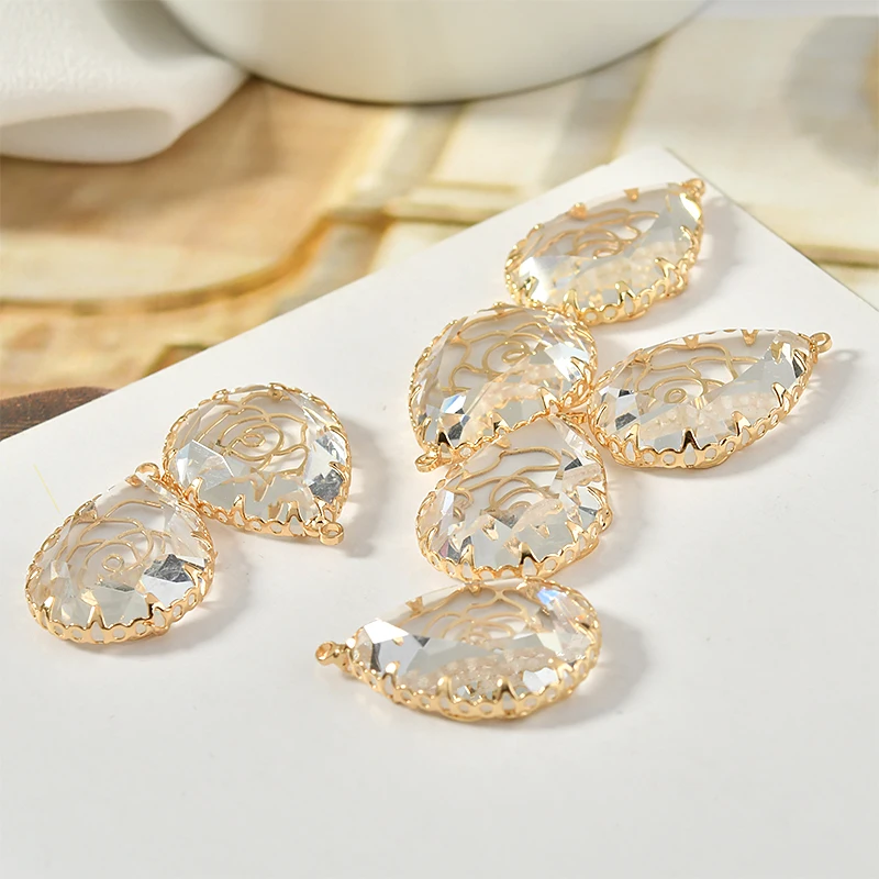 Прозрачный кристалл роза Кружева медный ободок падение кулон DIY серьги ожерелье