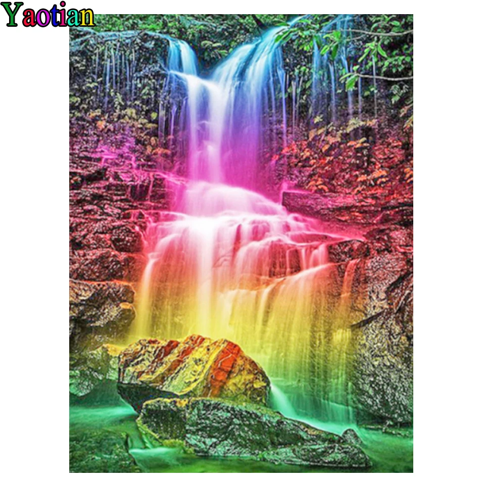 

5D DIY Diamond Painting Diamond Color Waterfall Beautiful Scenery Picture Mosaic Full Square Round Drill Diamond Cross Stitch