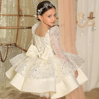 ivory white flower girl dresses sequins satin baby girl dress square neck puffy dresses for girls kids birthday party gown
