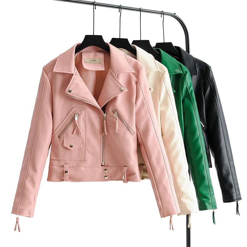 

Ailegogo New Autumn Women High Street Pu Faux Leather Jacket Motorcycle Biker Punk Zipper Black Coat Female Outwear