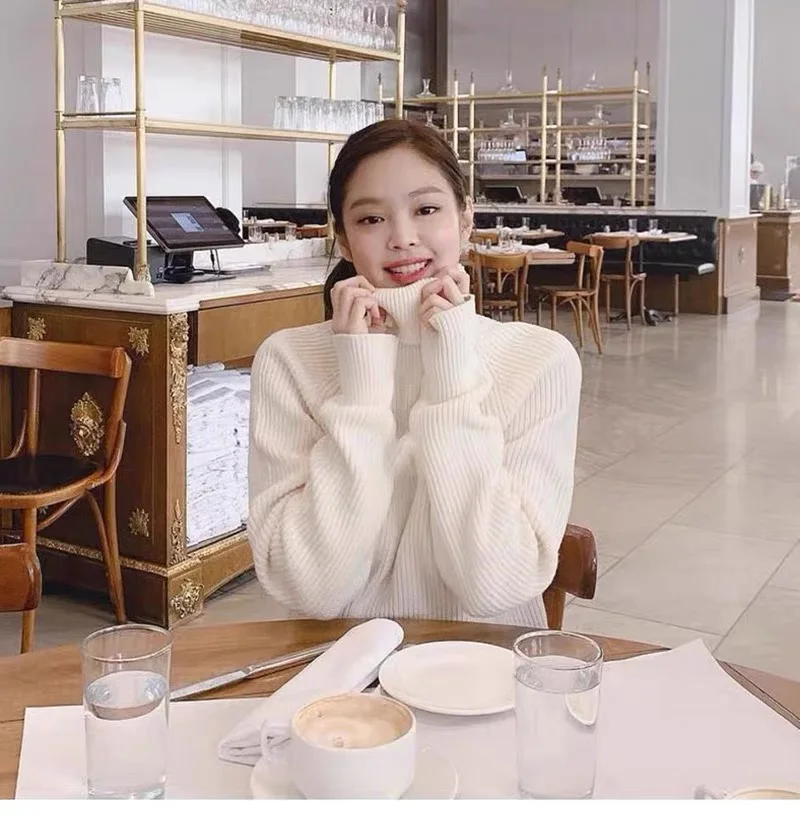 Дизайнерский свитер с высоким воротником Теплый Женский вязаный Топ однотонный