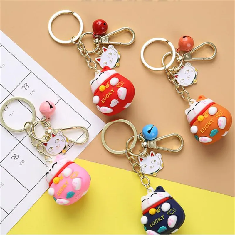[Wholesale] 30PCS 4 Colors Car Keychain Cute Cartoon Lucky Cat Keyring Key Chain Ring Pendant Auto Accessories Creative Gift | Автомобили