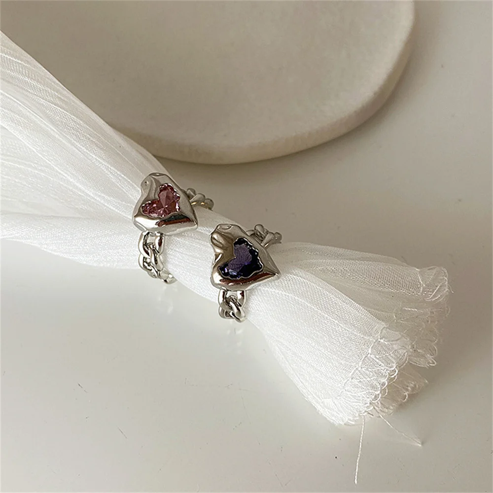 Женское Открытое кольцо в виде сердца розовое или фиолетовое неправильной