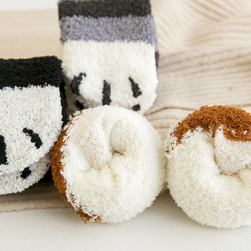 

3 Pairs 2019 New Style Coral Fleece Socks WOMEN'S Winter Thick Warm Home Floor Socks Sleeping Socks Cat Paw Socks