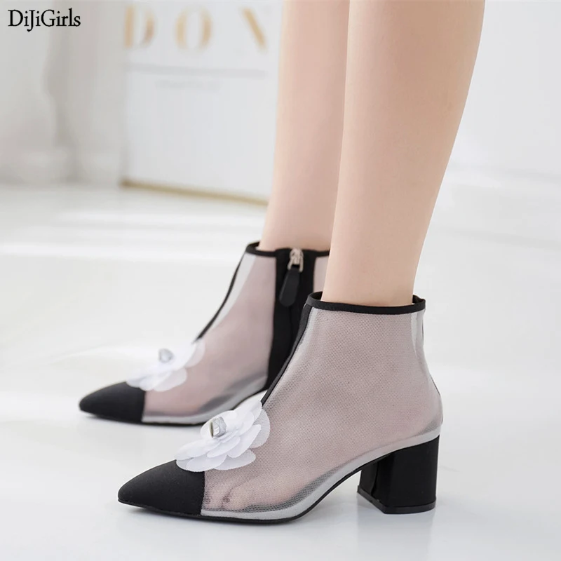 Розовая обувь сексуальный прозрачный в сеточку сапоги 5 см низкий каблук