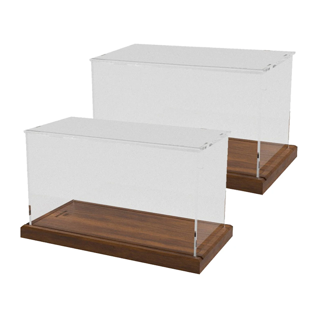 

2pcs Display Case Acrylic Cover Wood Base Display Dustproof 24.8x14.3x12.8cm