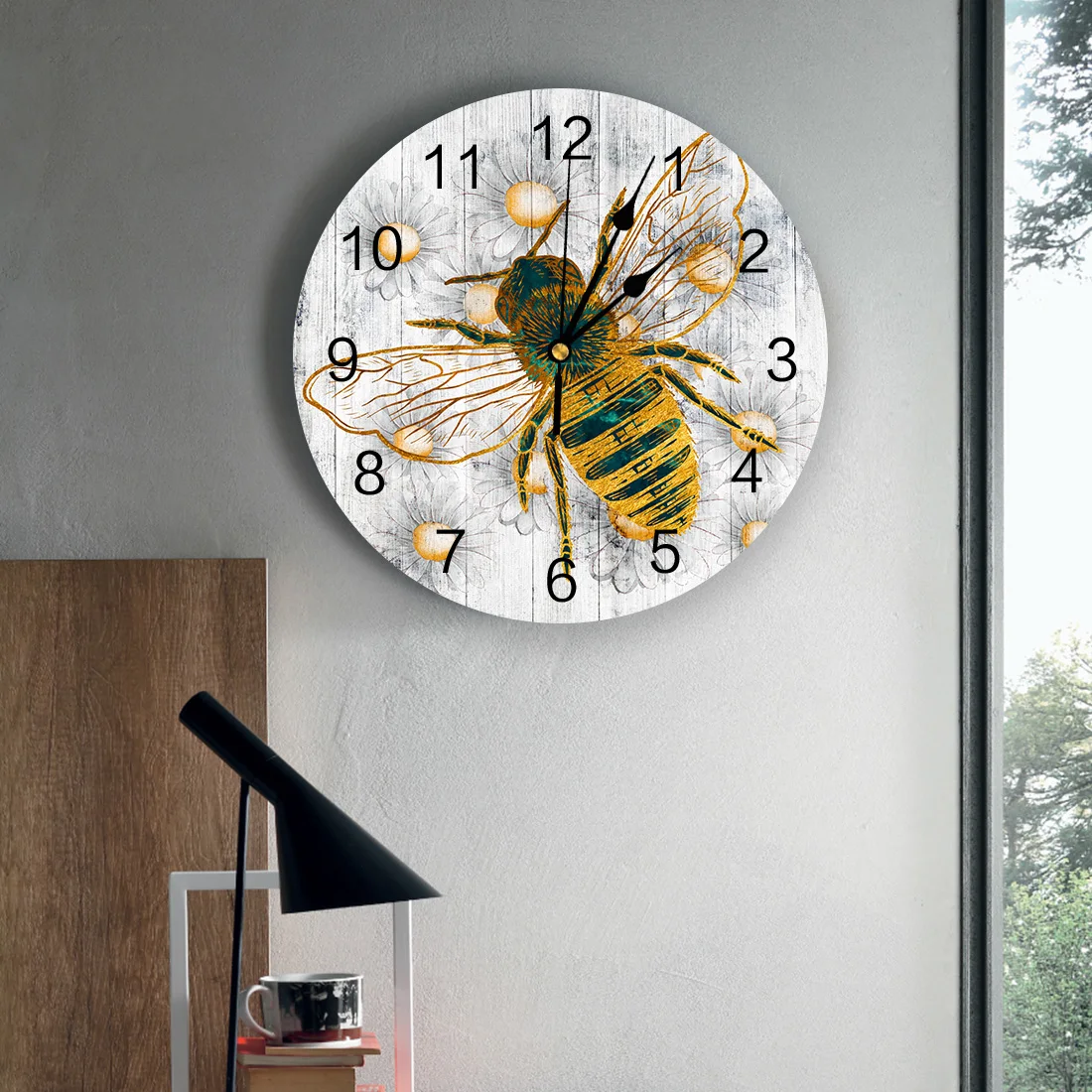Настенные часы с изображением пчелы маргаритки древесины современный дизайн