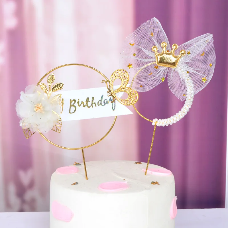 

Happy Birthday Cake Topper Crown Iron Garland Cake Decoration For Birthday Party Dessert Decoration Baby Shower Baking Supplies