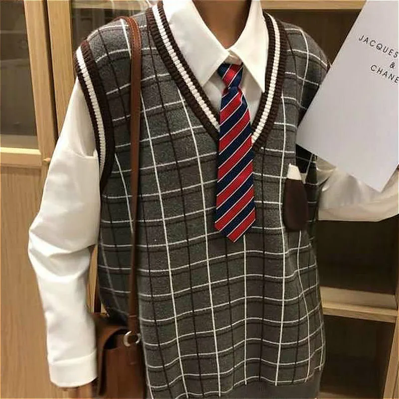 

Sweater Vest Women V-neck Preppy Style Loose Pocket Japanese-style Chic Ulzzang Girls All-match Autumn Knit Outwear Casual New