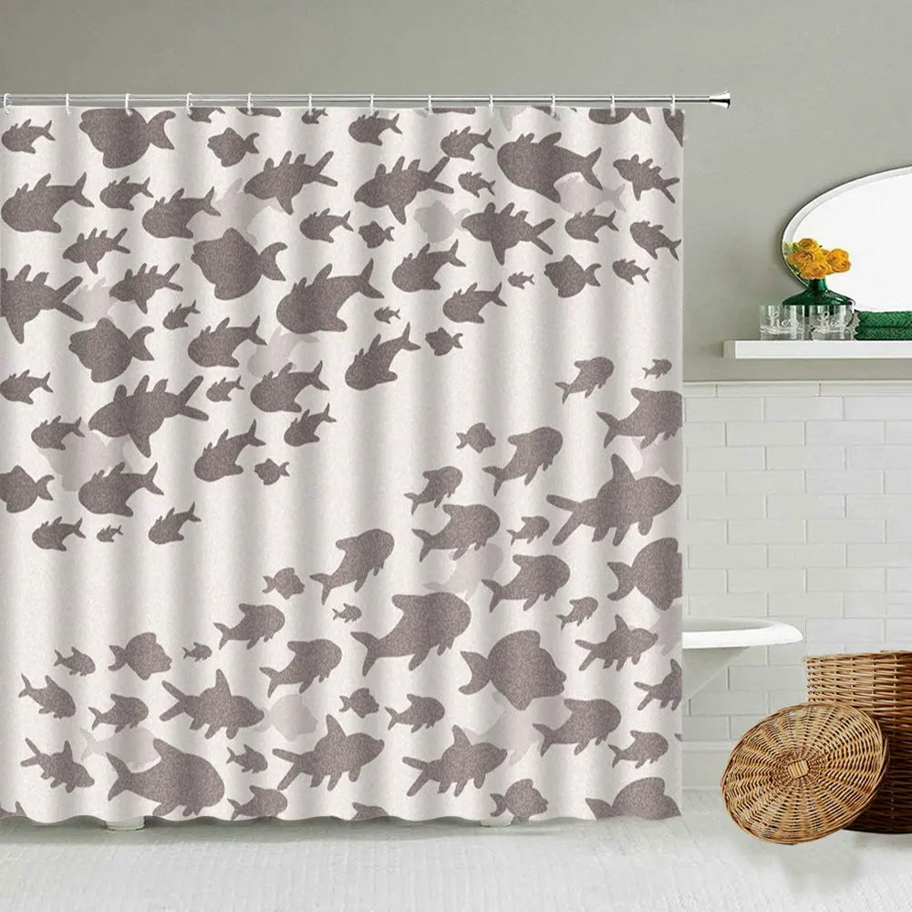 cartoon sea animal blue dolphin fish pattern shower curtain set fun kids bathroom decoration toilet partition waterproof screen free global shipping