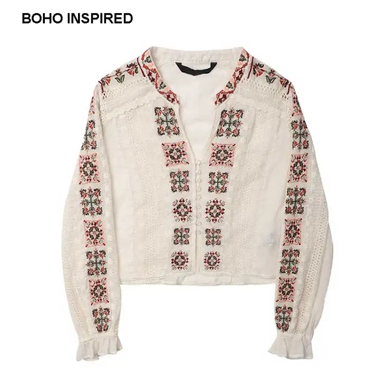Женская винтажная рубашка с длинным рукавом и вышивкой богемный Вдохновленный