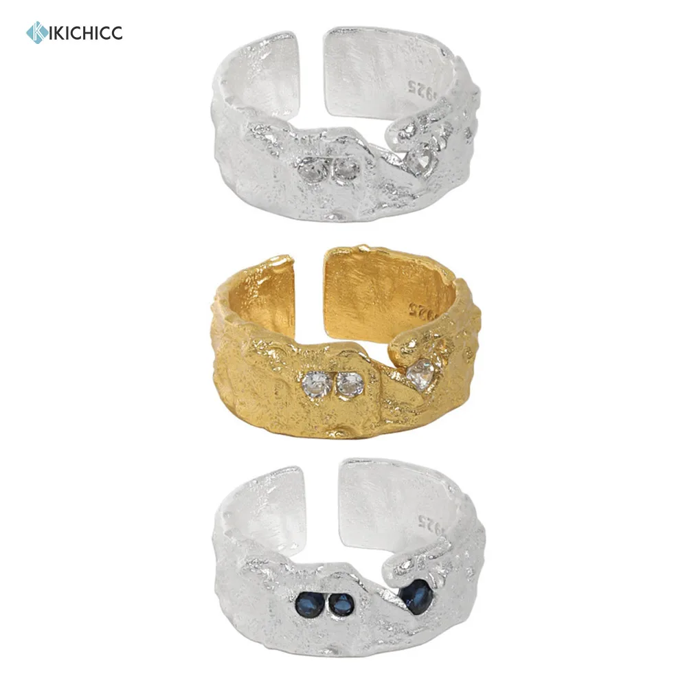 

KIKICHICC 925 пробы цвет серебристый, Золотой сине-белые неправильные геометрические любимой Регулировка размера кольцо Для женщин в стиле панк ...