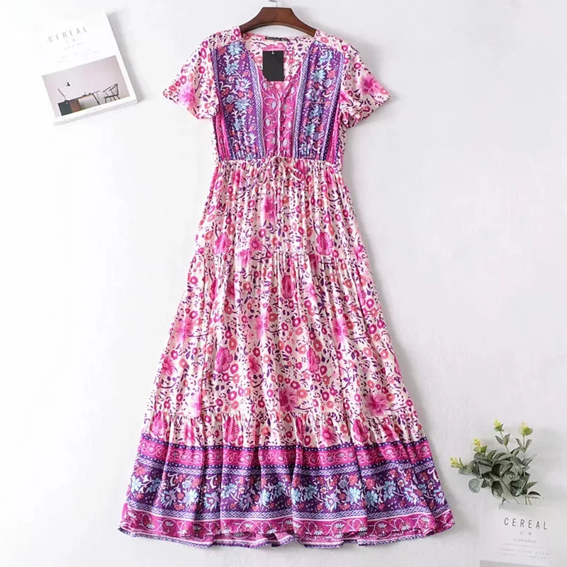 Богемный Вдохновленный розовый цветочный сплайсированный длинное женское