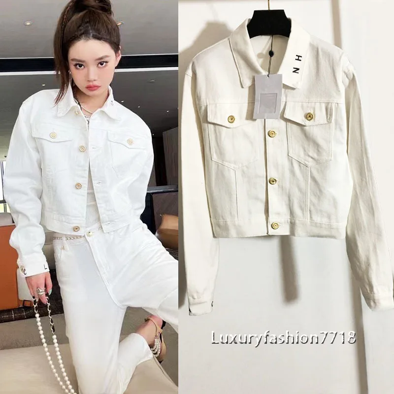 

High end new style jackets for women clothes Letter logo embroidery brand Single breasted long sleeved denim coat woman jacket