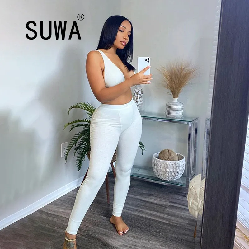 

Женский спортивный костюм Горячая Распродажа из двух предметов, короткий топ с V-образным вырезом и высокой талией