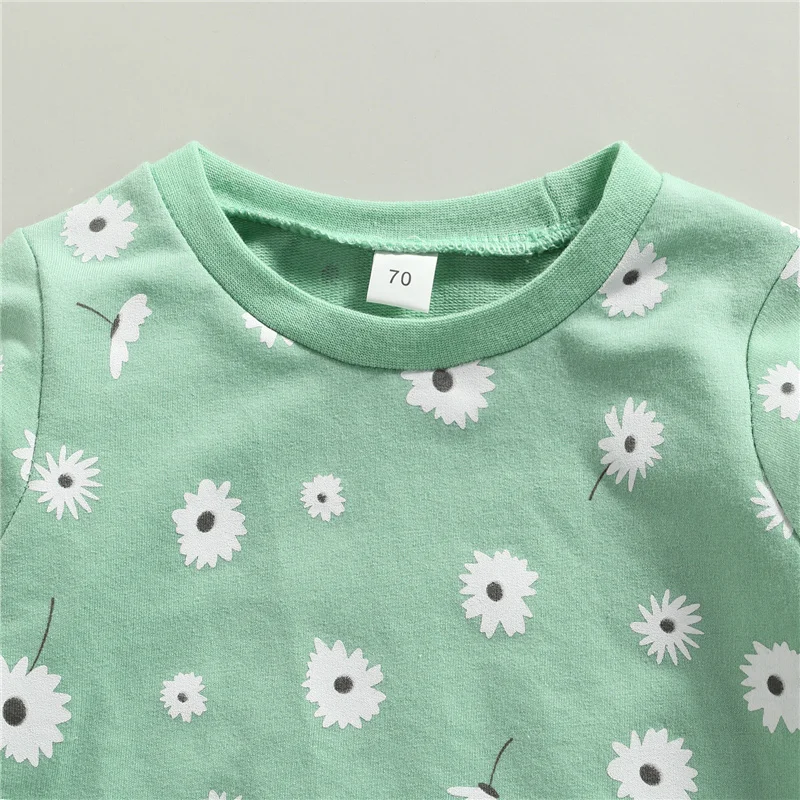 

2Pcs 3-24Month Toddler Baby Girls Cotton Sweater+Pants,Flower Pattern Pocket Decoration Elastic Waist Spring Autumn Clothes Sets