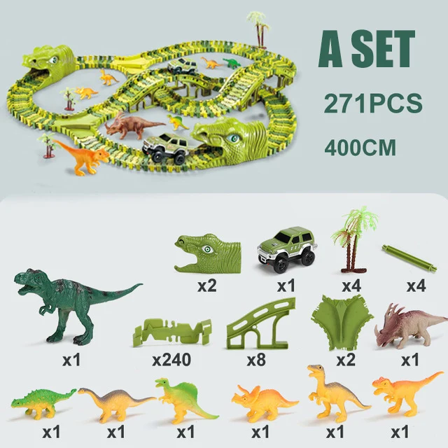 

271 PCS Dinosaur Car Track Railway Toys Car Track Flexible Race Car Magic Track Electric Car Montessori Toys For Boys Children