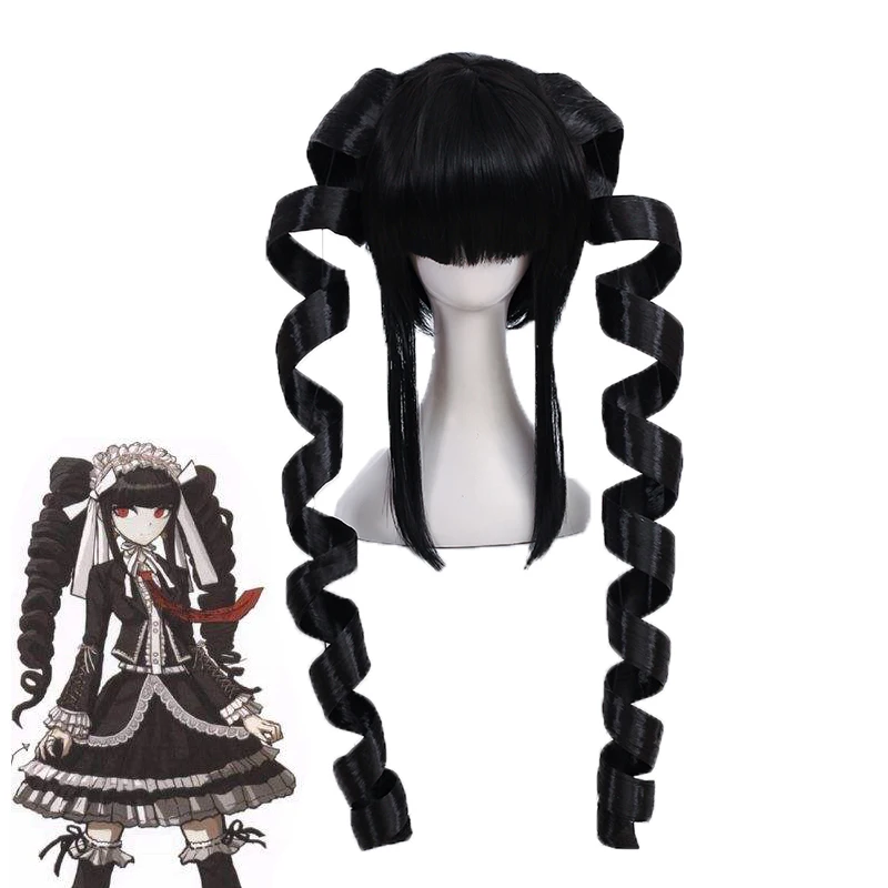 

Danganronpa Celestia Ludenberg Cosplay Wig Black Spiral Curl Long Dangan Ronpa Celeste Synthetic Hair Anime Costume Wig+Wig Cap