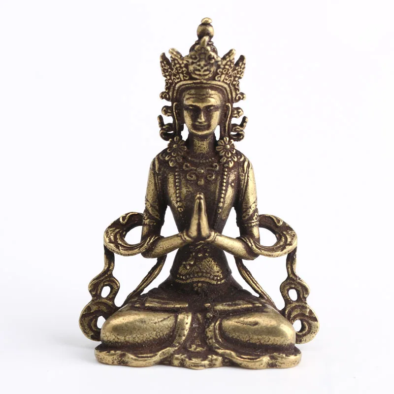 Guanyin Buddha Твердые Медь мини статуя Гуаньинь Будды Гостиная украшения фэншуй миниатюрные фигурки домашний Декор украшение ручной работы - Цвет: Guanyin Buddha