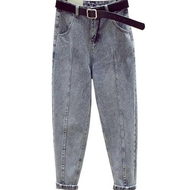 

Plus size cropped jeans women's autumn winter Korean high waist trousers wild loose straight wide leg Harlan pants A723