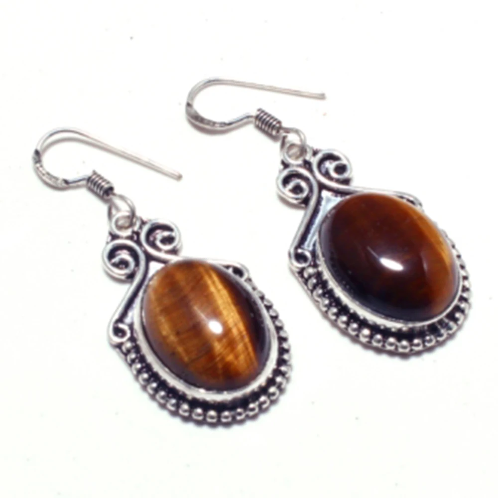 

Genuine Tiger Eye Earrings Silver Overlay over Copper , Hand made Jewelry Gift