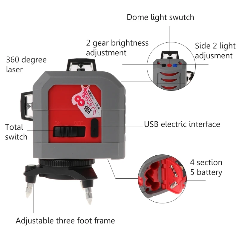 

3D Laser Level 360 Degree 12 Line Self-Leveling Tool 65ft 20m for Construction