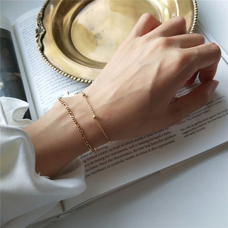 

RUIYI Real 925 Sterling Silver Niche Bracelets Women Fine Jewelry Gold Curb Spacer Beads Link Chain Bracelets Lovers Couple Gift