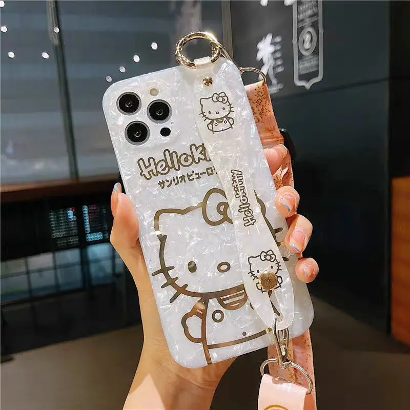 

Hello Kitty case for iPhone 6S/7/8P/X/XR/XS/XSMAX/11/12Pro/12mini Phone With wrist strap and lanyard Case Cover