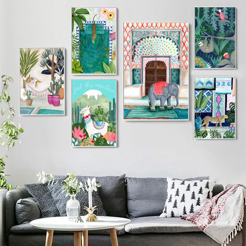 Плакаты и принты в скандинавском стиле с гепардовой ламой леопардом джунглей