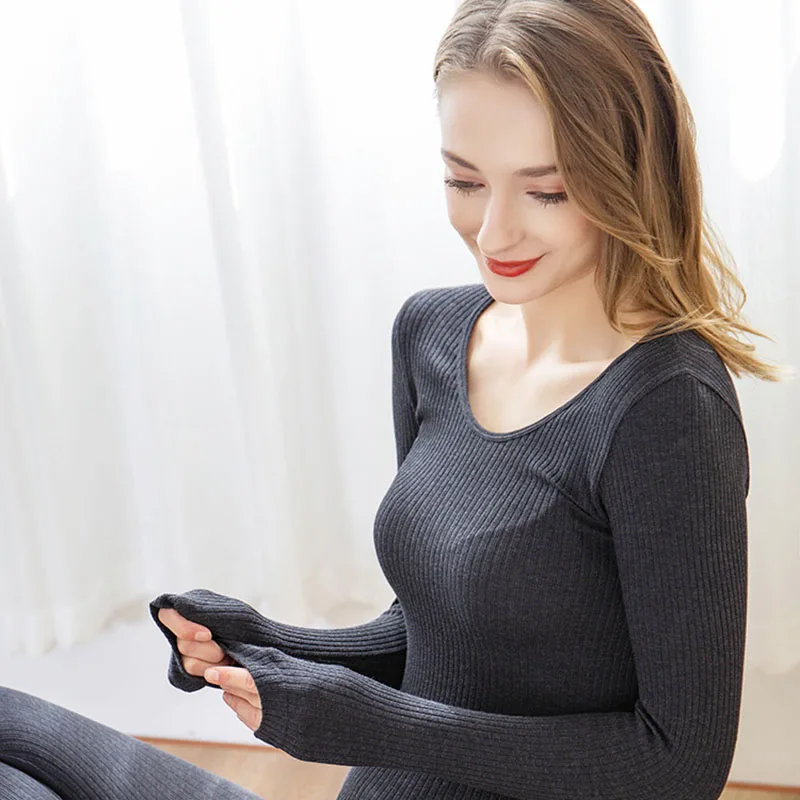 2021 Winter Clothes Women O-Neck Cotton Thermal Underwear Set Comfortable Warm Inner Wear Pajamas Suit Female Bodycon Long Johns | Женская