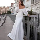 Длинное Пышное свадебное платье русалки с рукавами 2021, шифоновое простое соблазнительное платье невесты с открытыми плечами и шлейфом