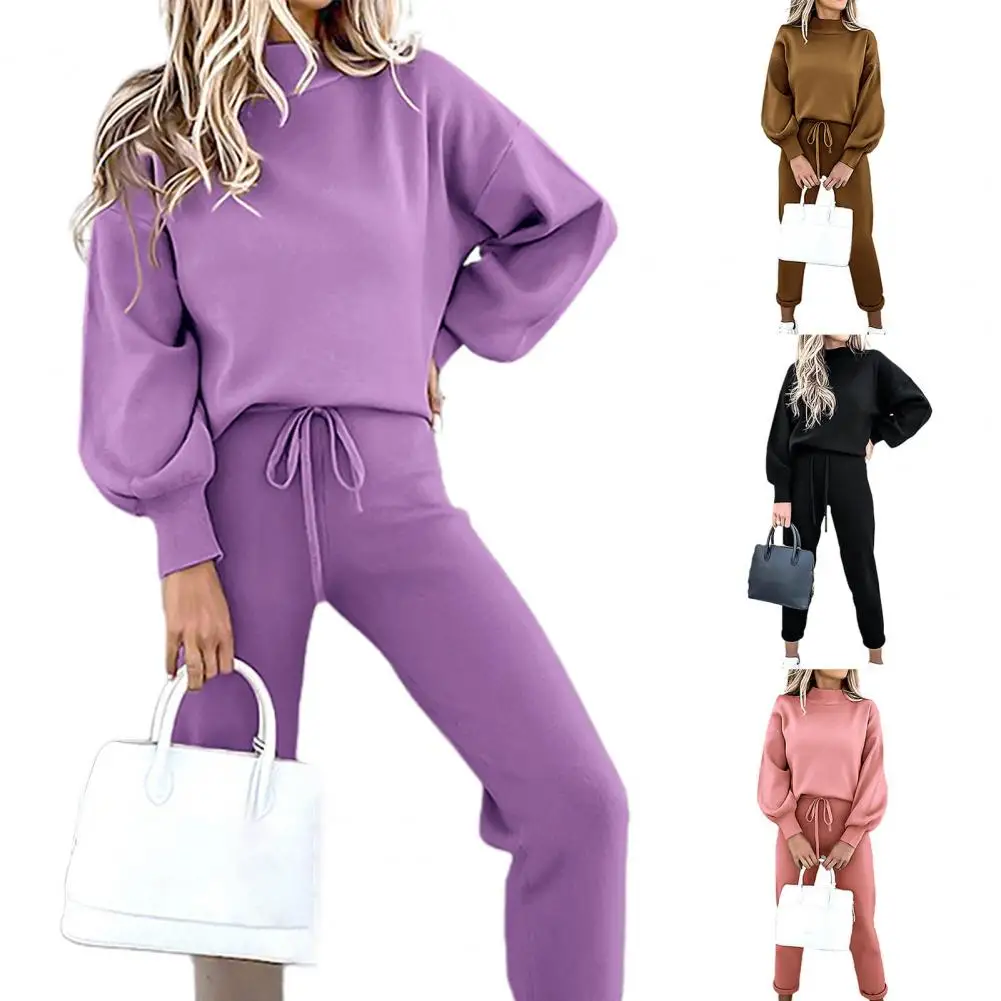 Autumn Winter Women Plush Warm Tracksuit Outfit Long Sleeve Blouse Top Pants
